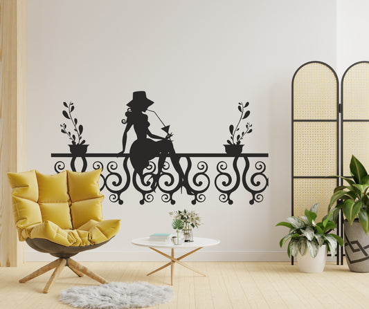Kadın Balkon Çiçekler Dekoratif Çok Amaçlı Duvar Sticker Duvar Süsü
