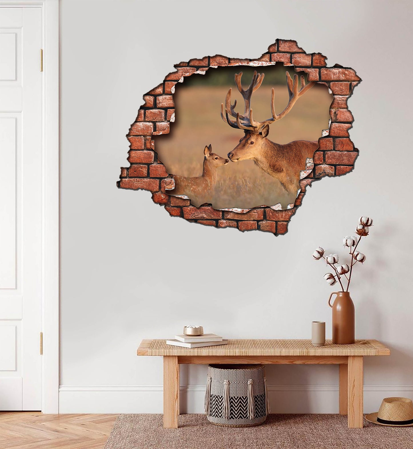 Kırık Tuğla Desenli Geyik Maznara 3D Duvar Sticker