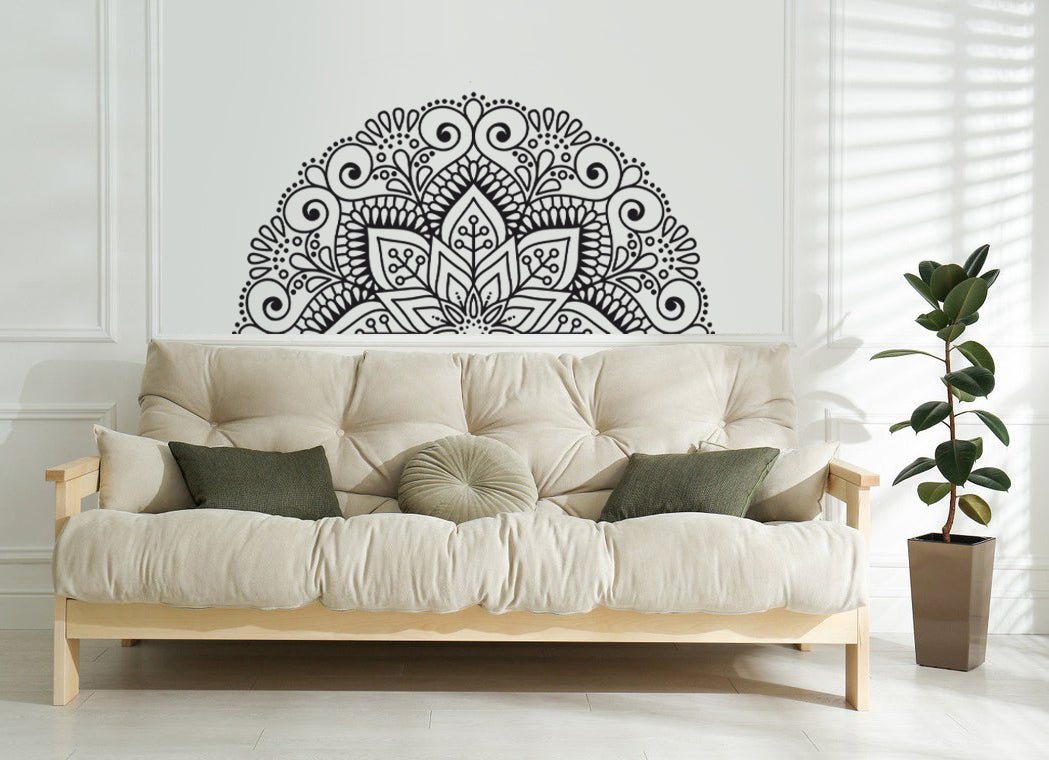 Mandala Çiçek Dekoratif Duvar Sticker - Yarım Yuvarlak Duvar Dekoru