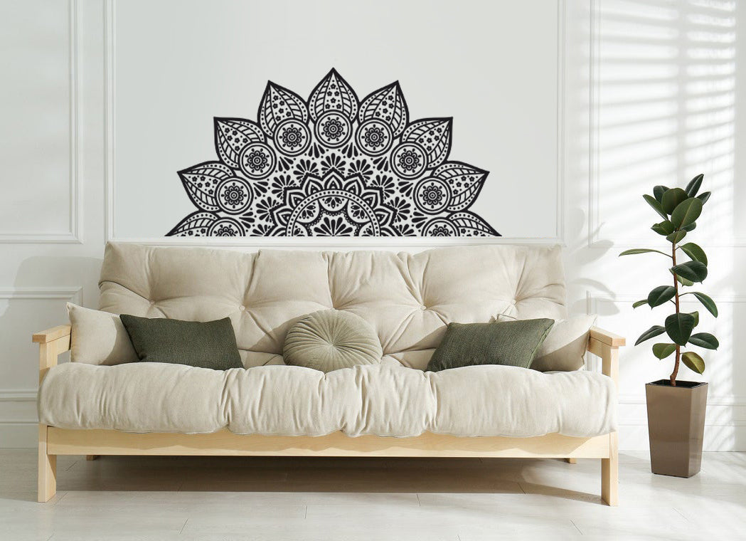 Mandala Çiçek Dekoratif Duvar Sticker - Yarım Yuvarlak Duvar Dekoru II