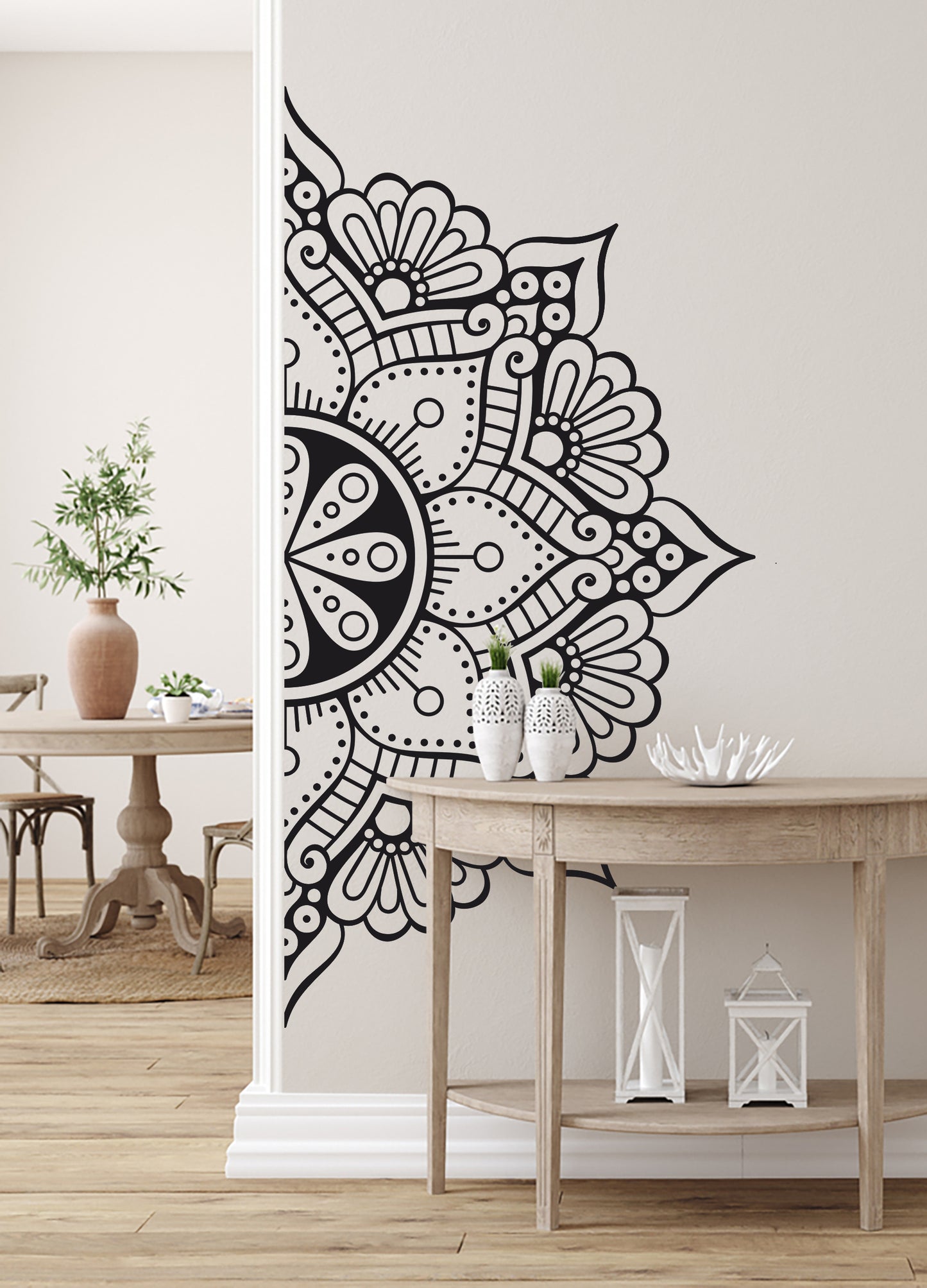 Mandala Çiçek Dekoratif Duvar Sticker - Yarım Yuvarlak Duvar Dekoru III