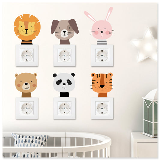 Priz Sticker Çocuk Odası Duvar Sticker Sevimli Hayvanlar 6'lı Set