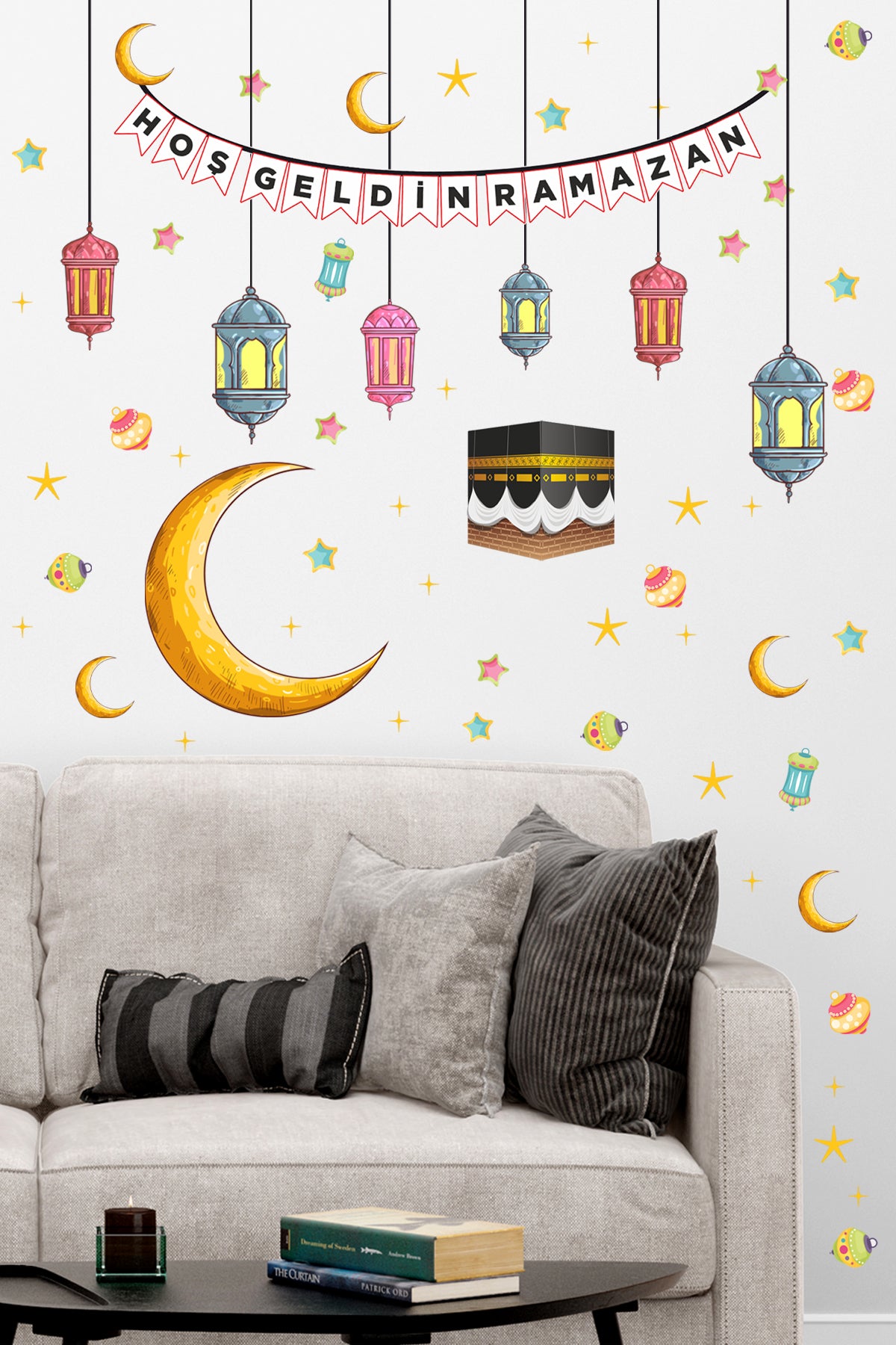Ramazan Hoş Geldin Süsleri Dekoratif Cam ve Duvar Sticker Seti