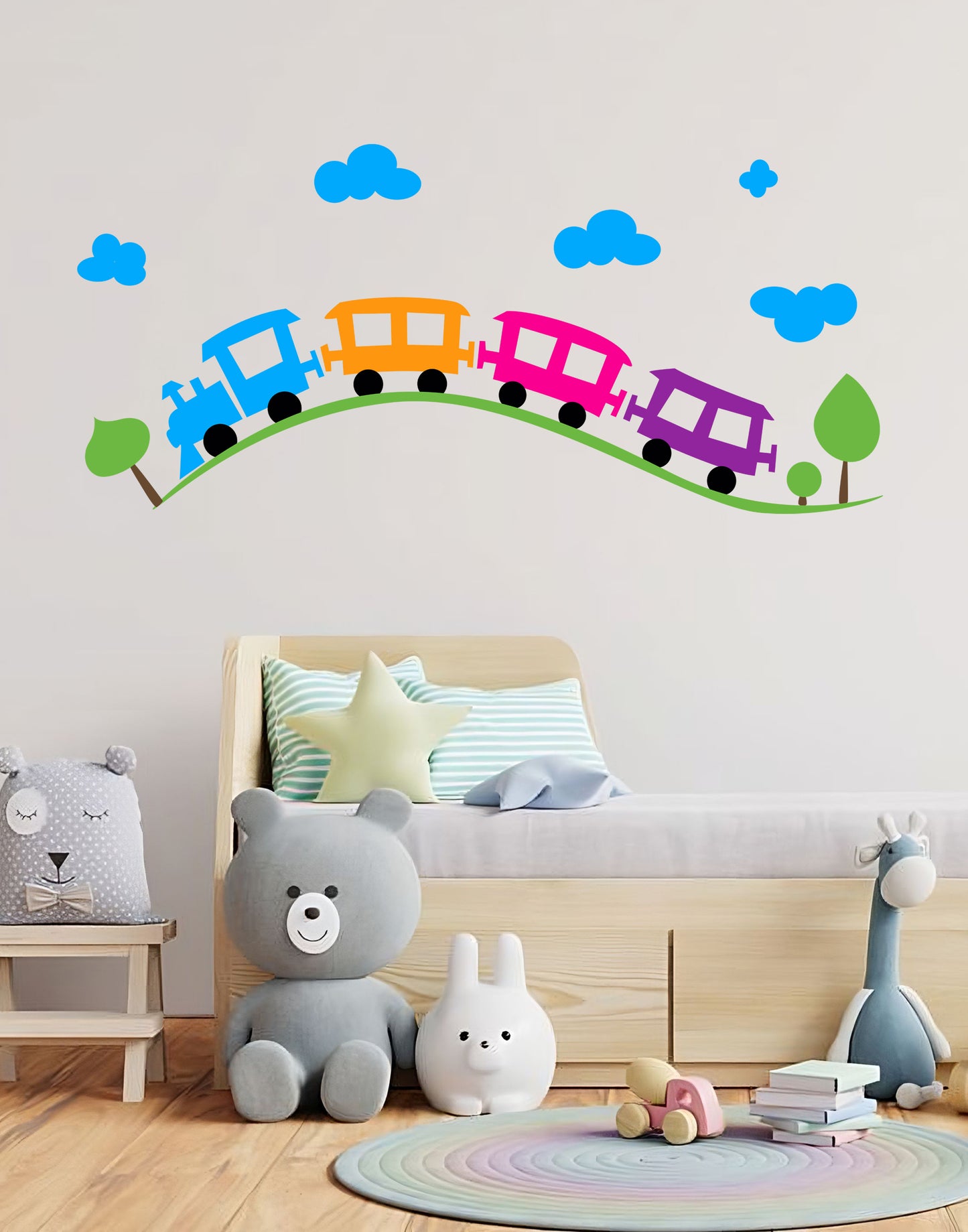 Renkli Tren ve Bulutlar Çocuk Odası Duvar Sticker