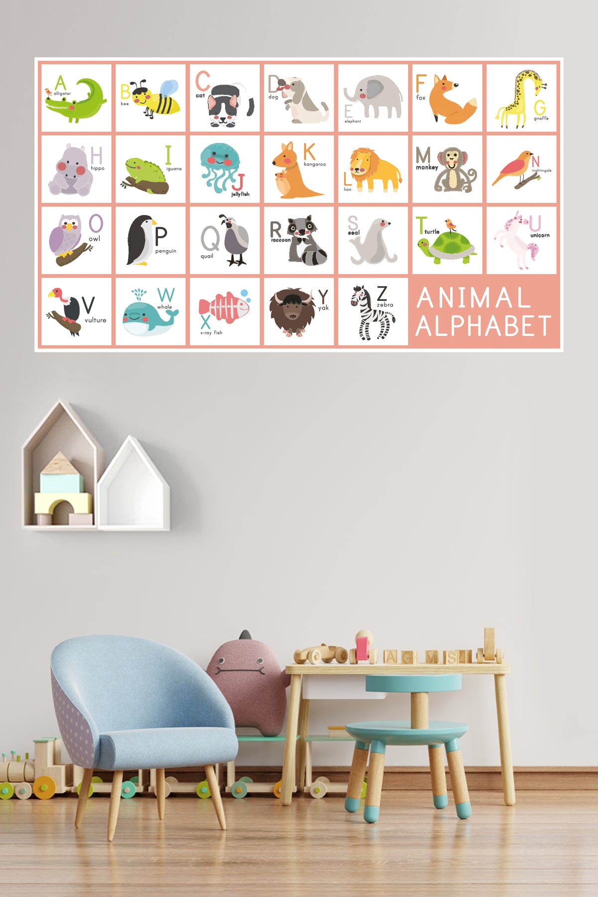 Safari Sevimli Hayvanlar Temalı İngilizce Alfabe Harfleri Öğreniyorum Eğitici Çocuk Odası Duvar Sticker