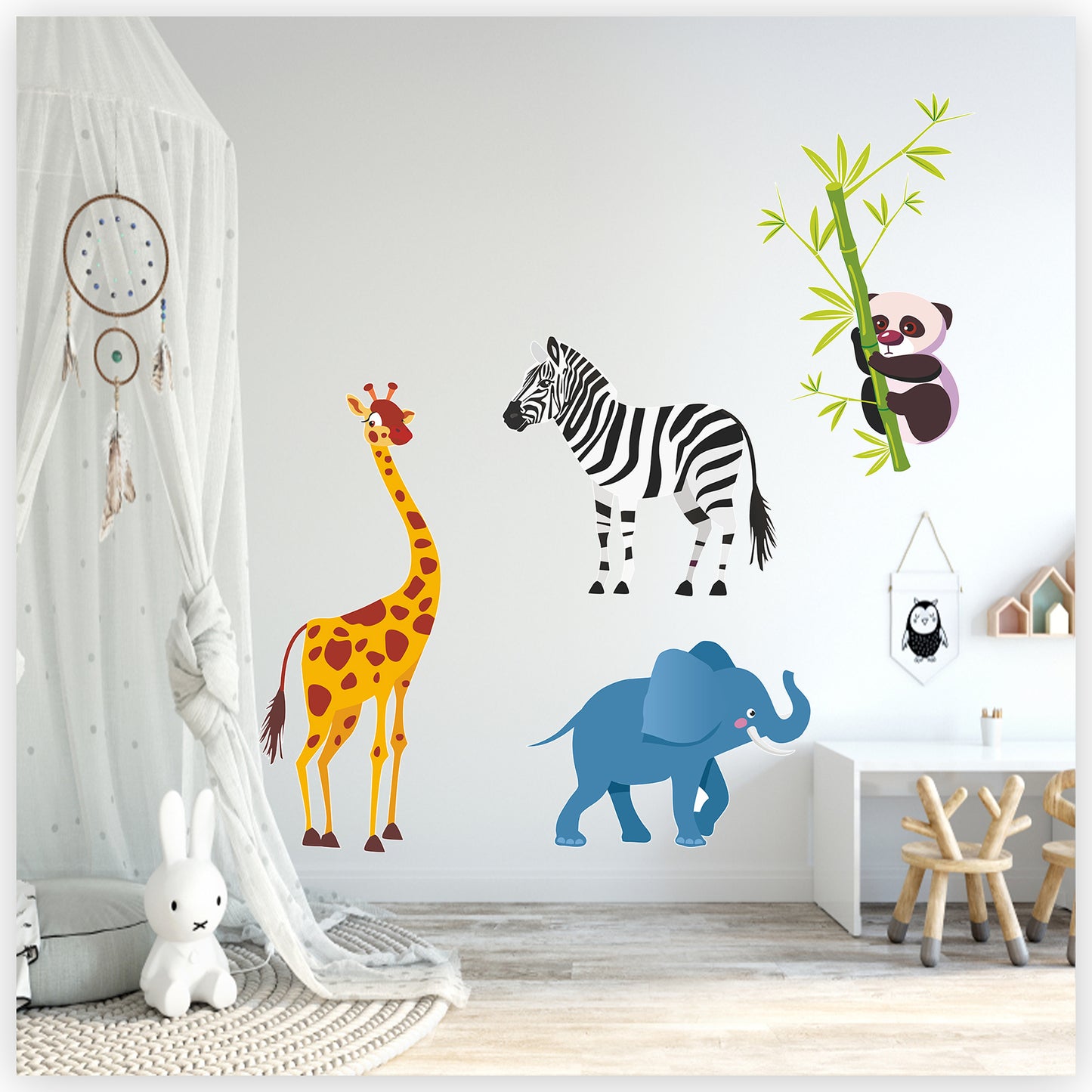 Safari Orman Hayvanları 4'lü Set Çocuk Odası Duvar Sticker