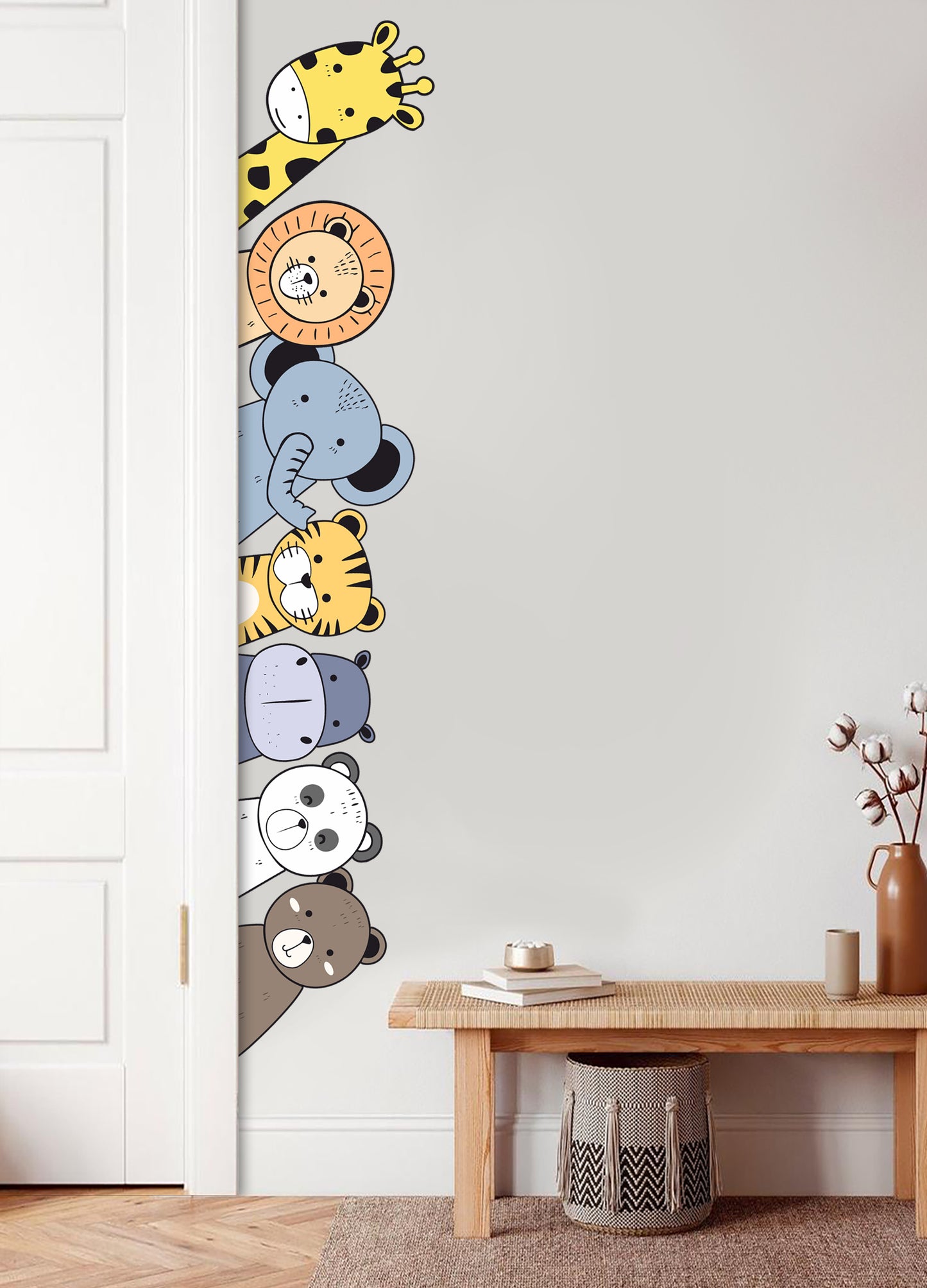 Sevimli Afrika Hayvanları Safari Dekoratif Kapı Kenarı Çocuk Odası Duvar Sticker