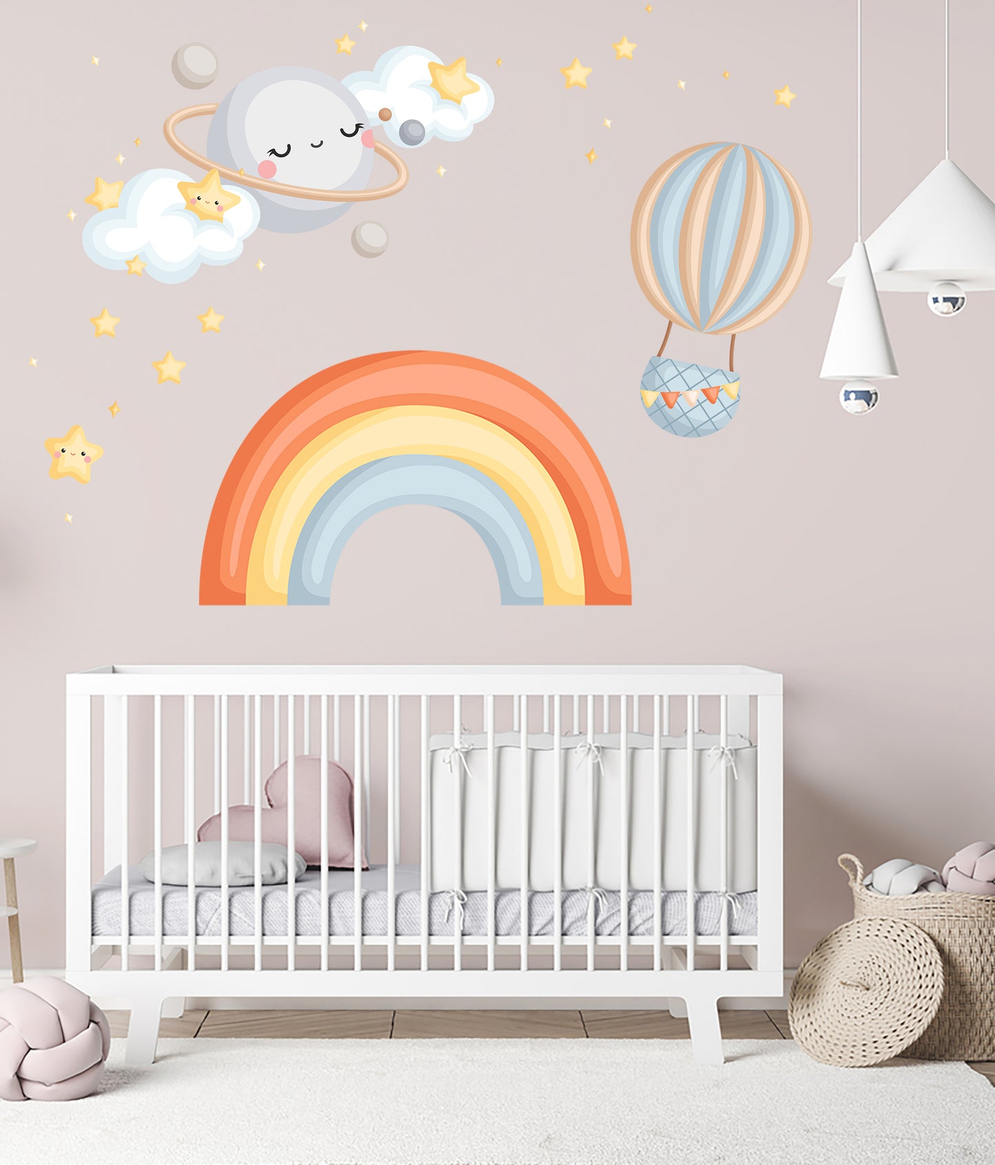 Sevimli Ay Bulut, Gökkuşağı ve Yıldızlar Çocuk Odası Duvar Sticker
