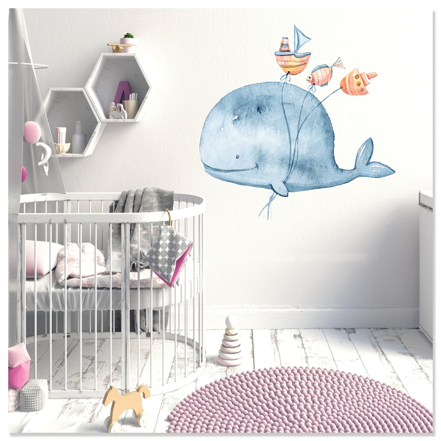 Sevimli Balina Watercolor Çocuk Odası Duvar Sticker