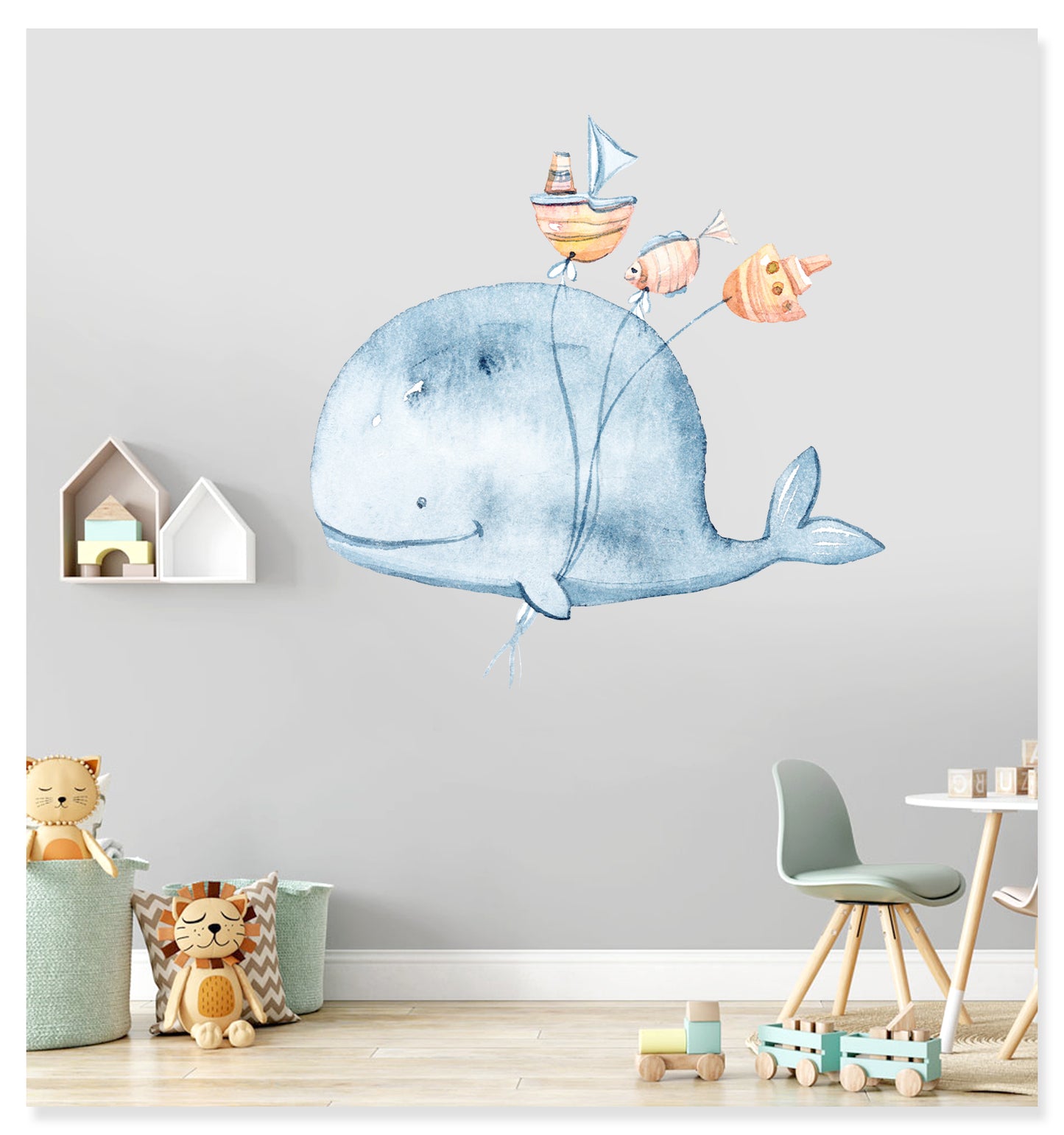 Sevimli Balina Watercolor Çocuk Odası Duvar Sticker