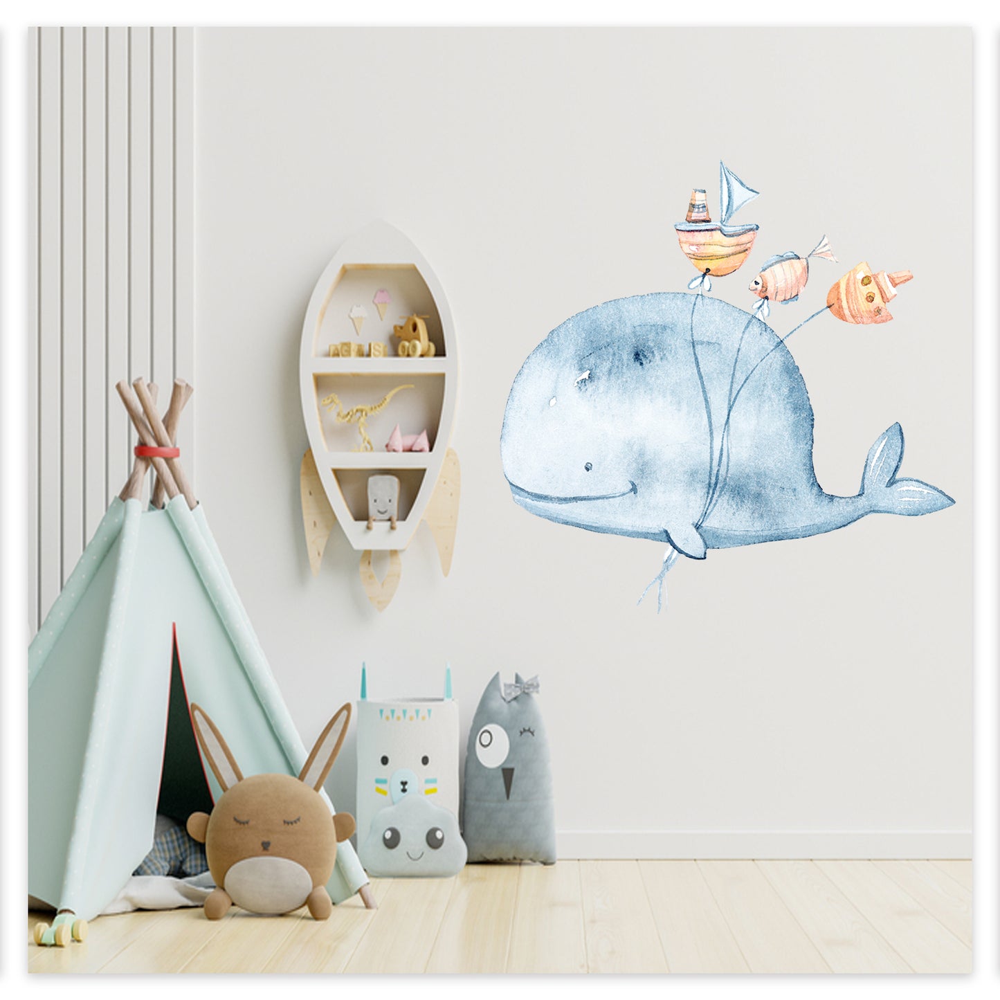 Sevimli Balina Watercolor Çocuk Odası Duvar Sticker