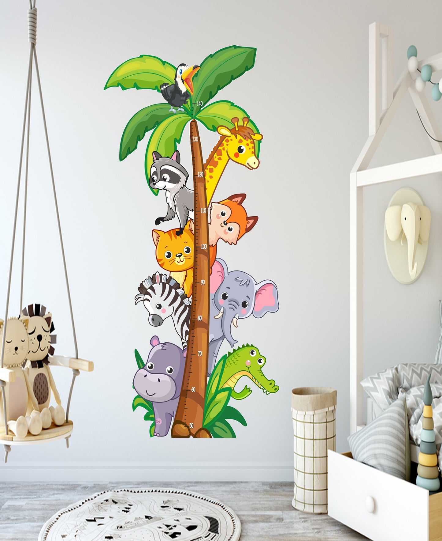 Sevimli Safari Hayvanlar Temalı Boy Ölçer Çocuk Odası Duvar Sticker Seti