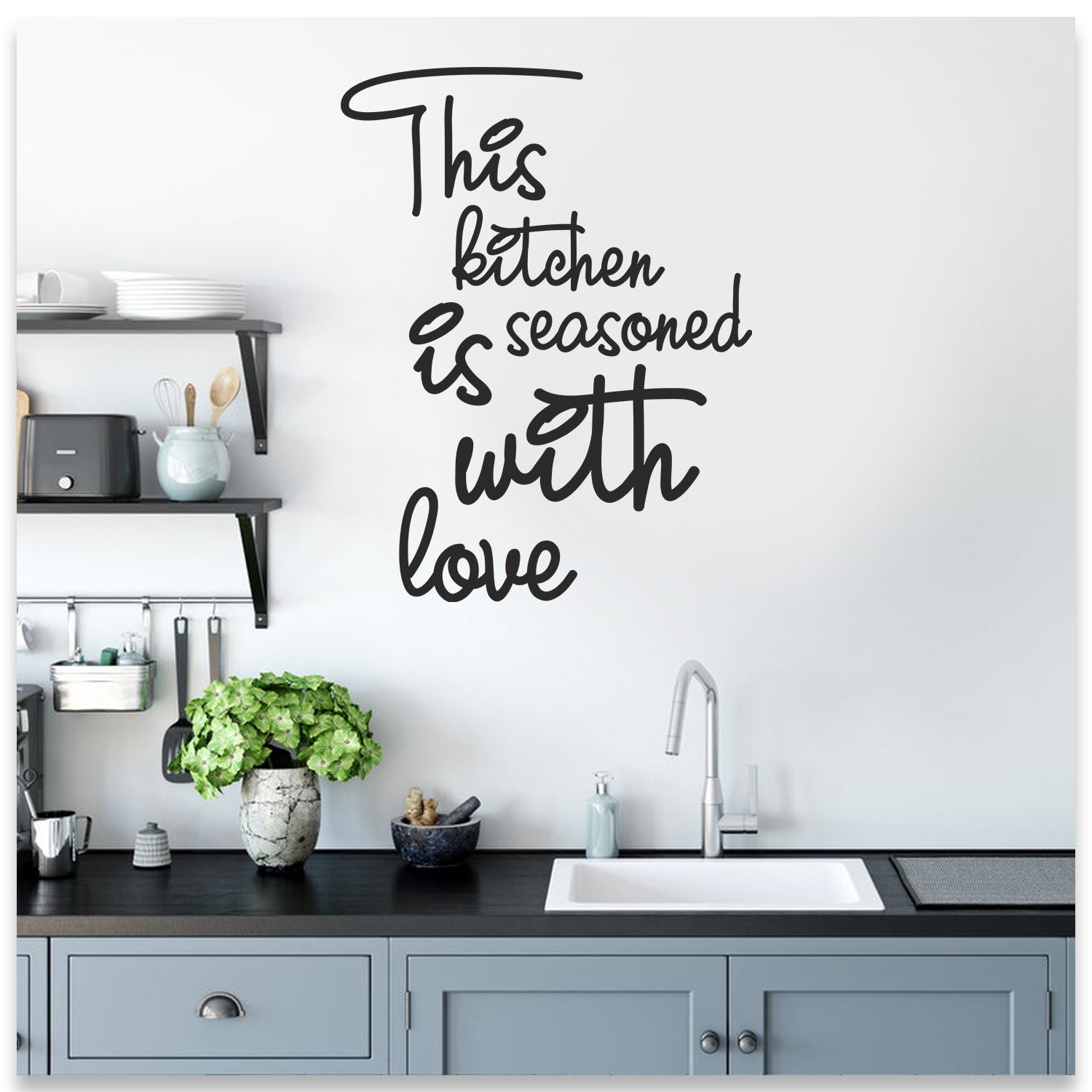 Kitchen Sticker Scene Sticker Sepetim - This Kitchen With Love Dekoratif Duvar Sticker ...