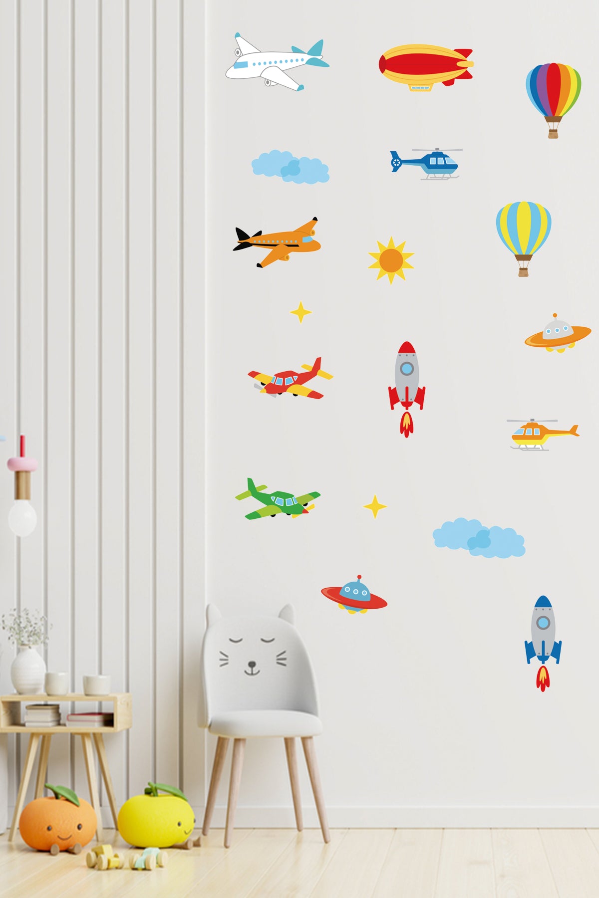 Uçak , Balon , Helikopter , Uzay Mekiği Çocuk Odası Duvar Sticker Seti