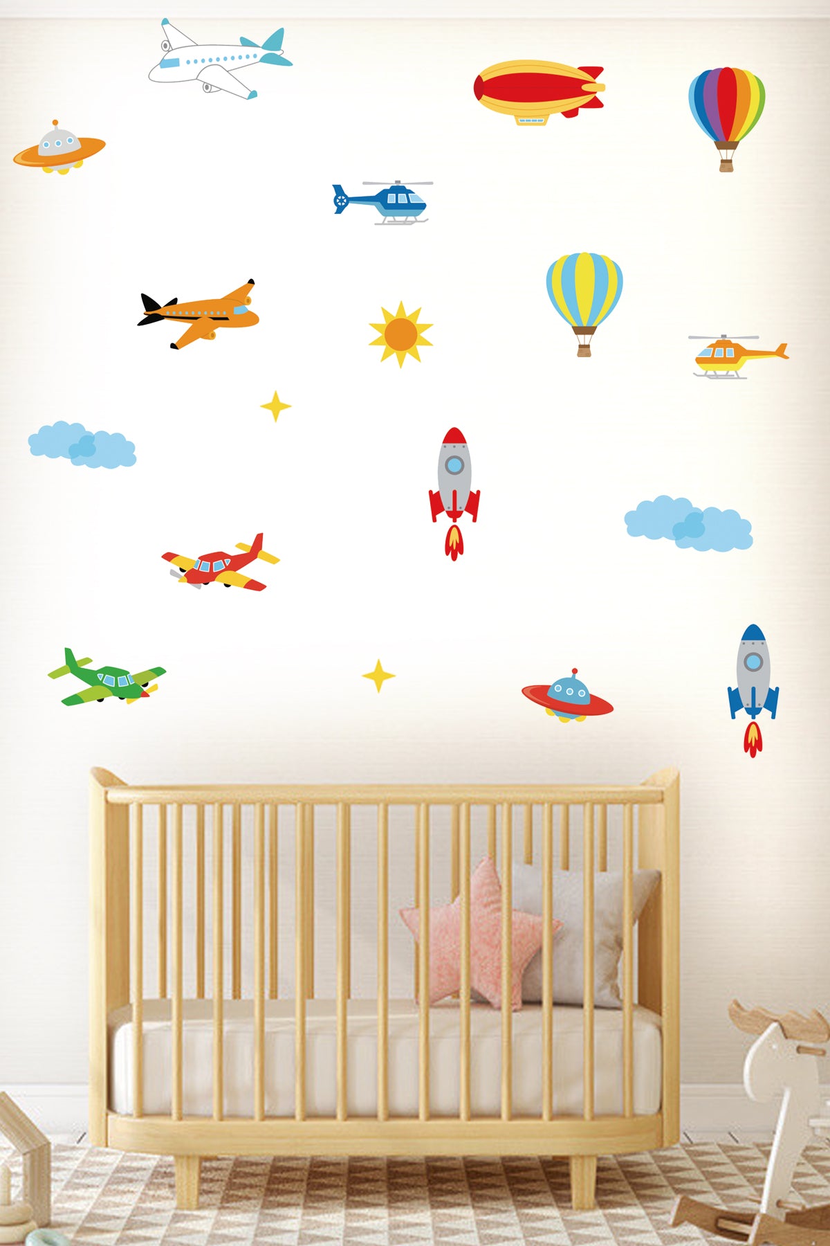 Uçak , Balon , Helikopter , Uzay Mekiği Çocuk Odası Duvar Sticker Seti