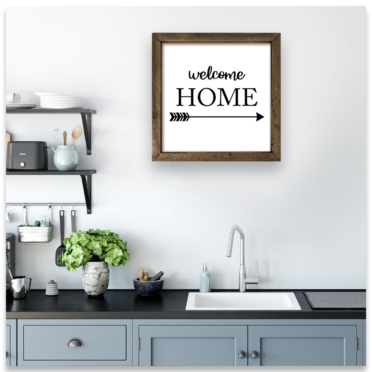Wellcome Home I Vintage Çerçeveli Ahşap Tablo